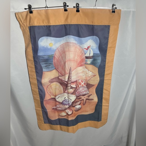 Coastal Seashells Sailboat Beach Scene Decorative Flag Nautical Porch Garden - Picture 3 of 5